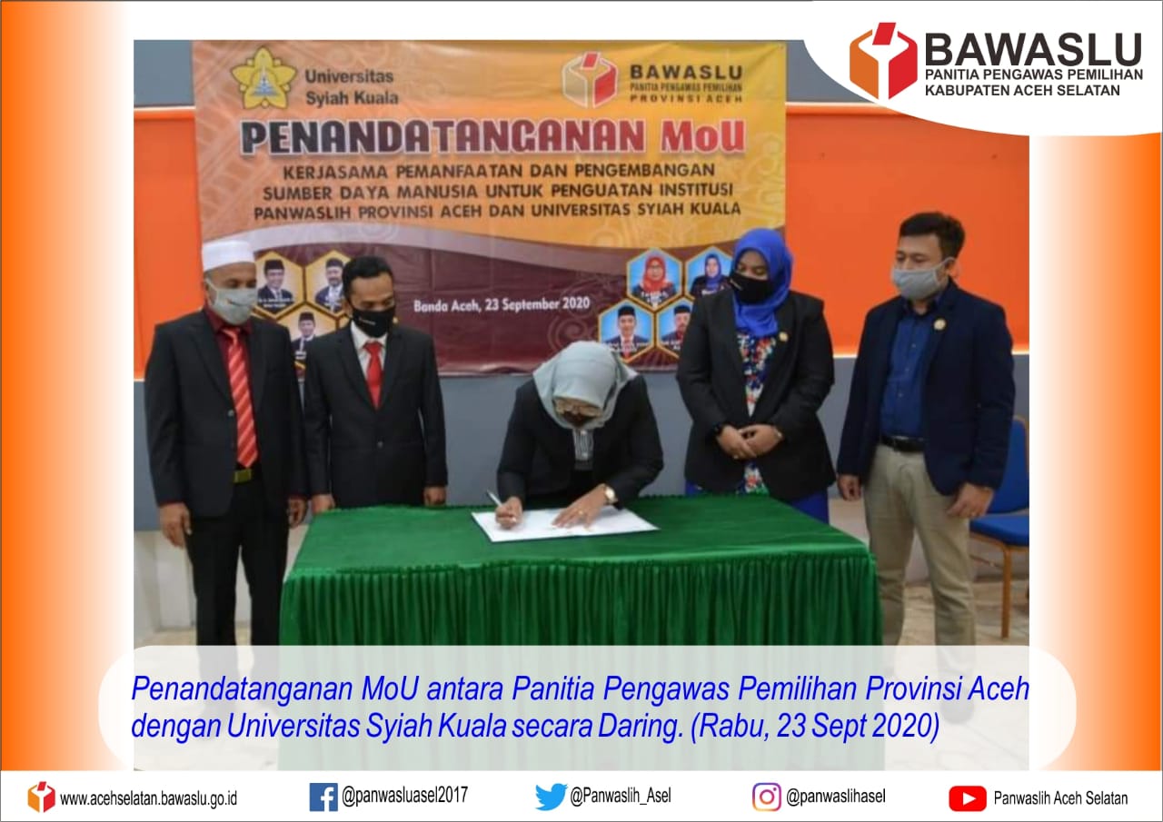 Tandatangani MoU, Unsyiah siap kerja sama dengan Panwaslih Provinsi Aceh